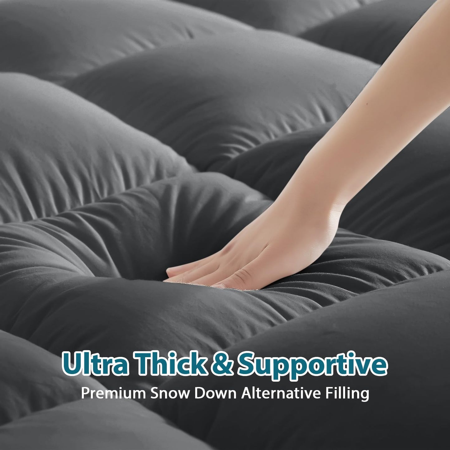 CYMULA Full XL Mattress Topper - Extra Thick Cooling Mattress Pad Cover for Back Pain - Soft Mattress Protector Firm Bed Topper Pillow Top with 8-21 Inch Deep Pocket 3D Snow Down Alternative Fill