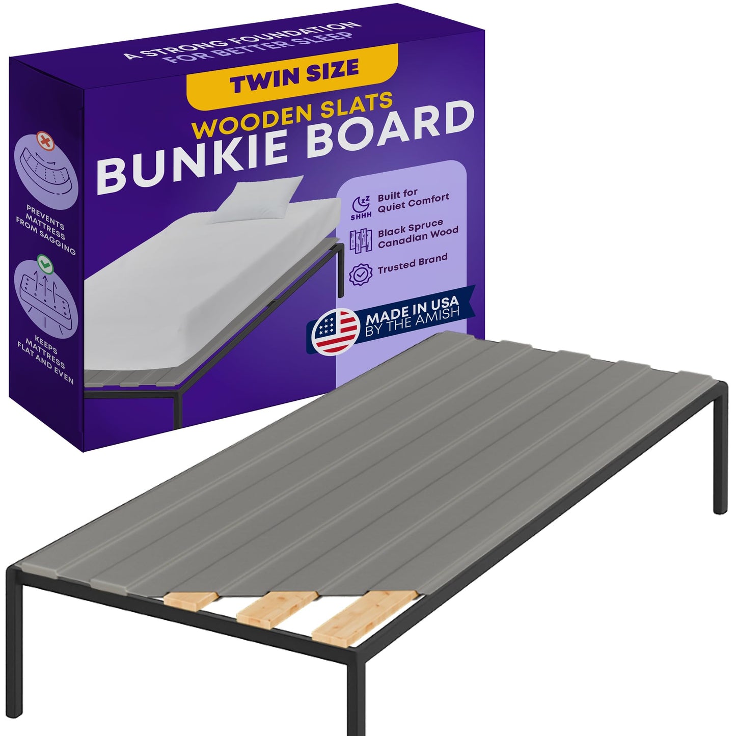 Greaton, 0.75-Inch Vertical Wooden Bunkie Board/Bed Slats, Twin, Grey