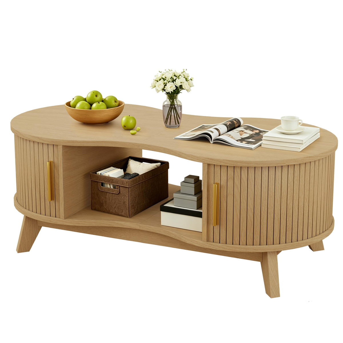 Homiflex Coffee Table, Dual Oval Coffee Table for Living Room, 47In Natural
