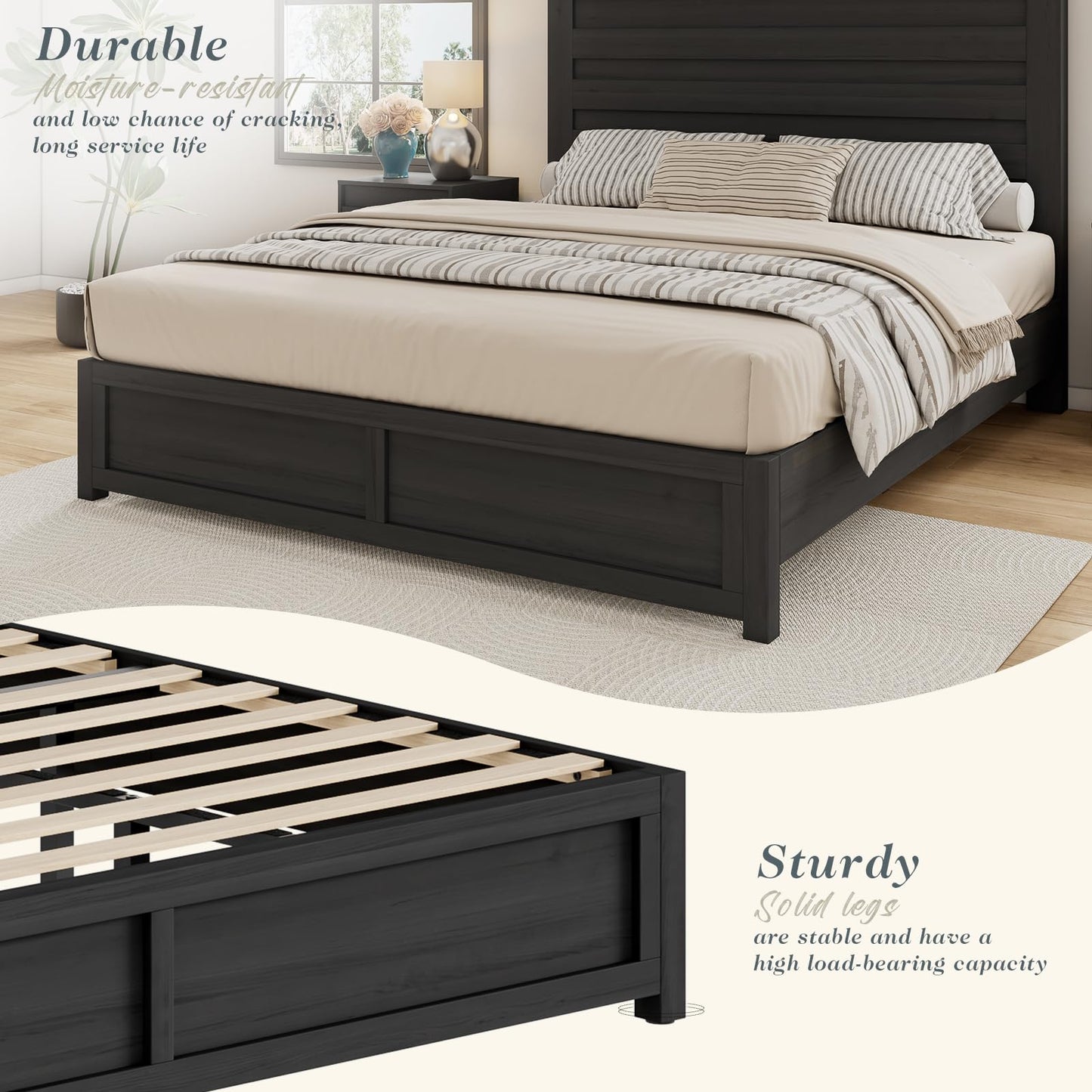 Albott Farmhouse Queen Platform Bed with 49" Headboard & Footboard
