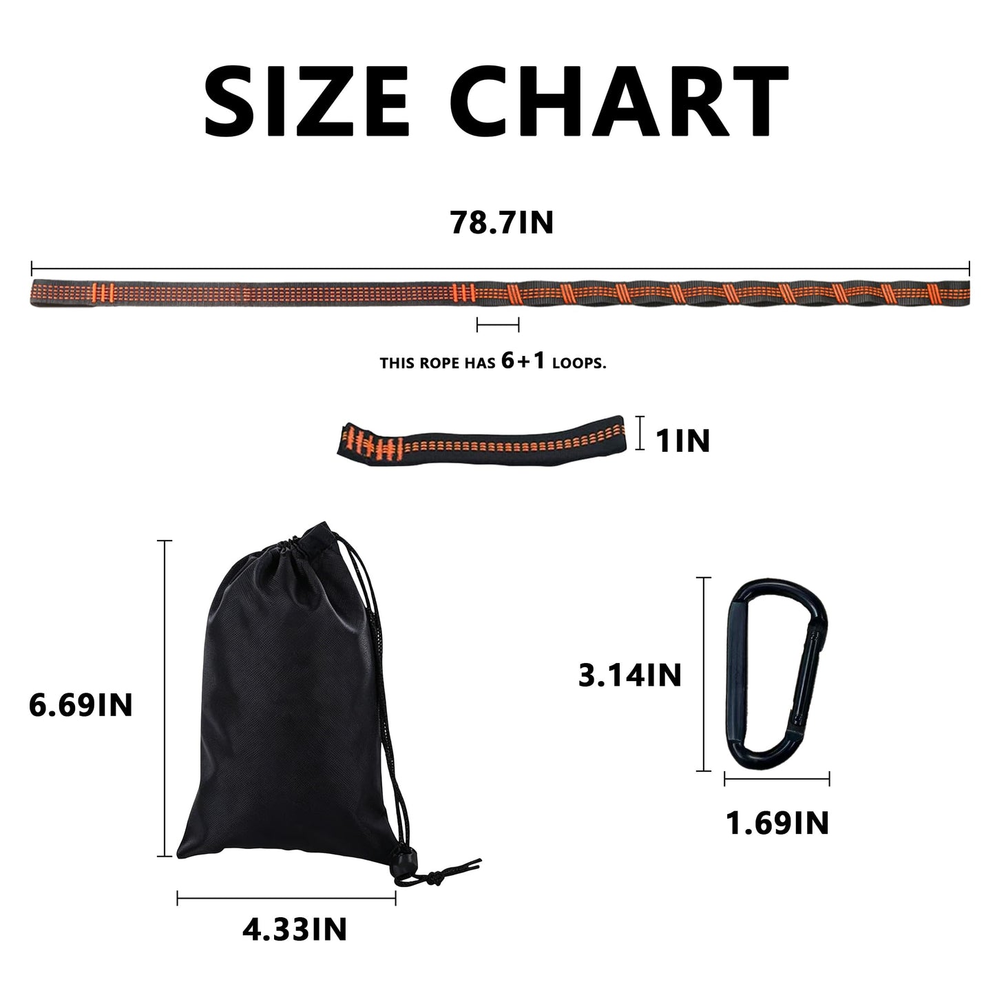 2pcs Hammock Straps with Carabiners, 2m/78.7inch Long & 7 Adjustable Loops Total- Quick & Easy Setup for Hammock,Swing. Extra Strong, Lightweight & Tree Friendly.