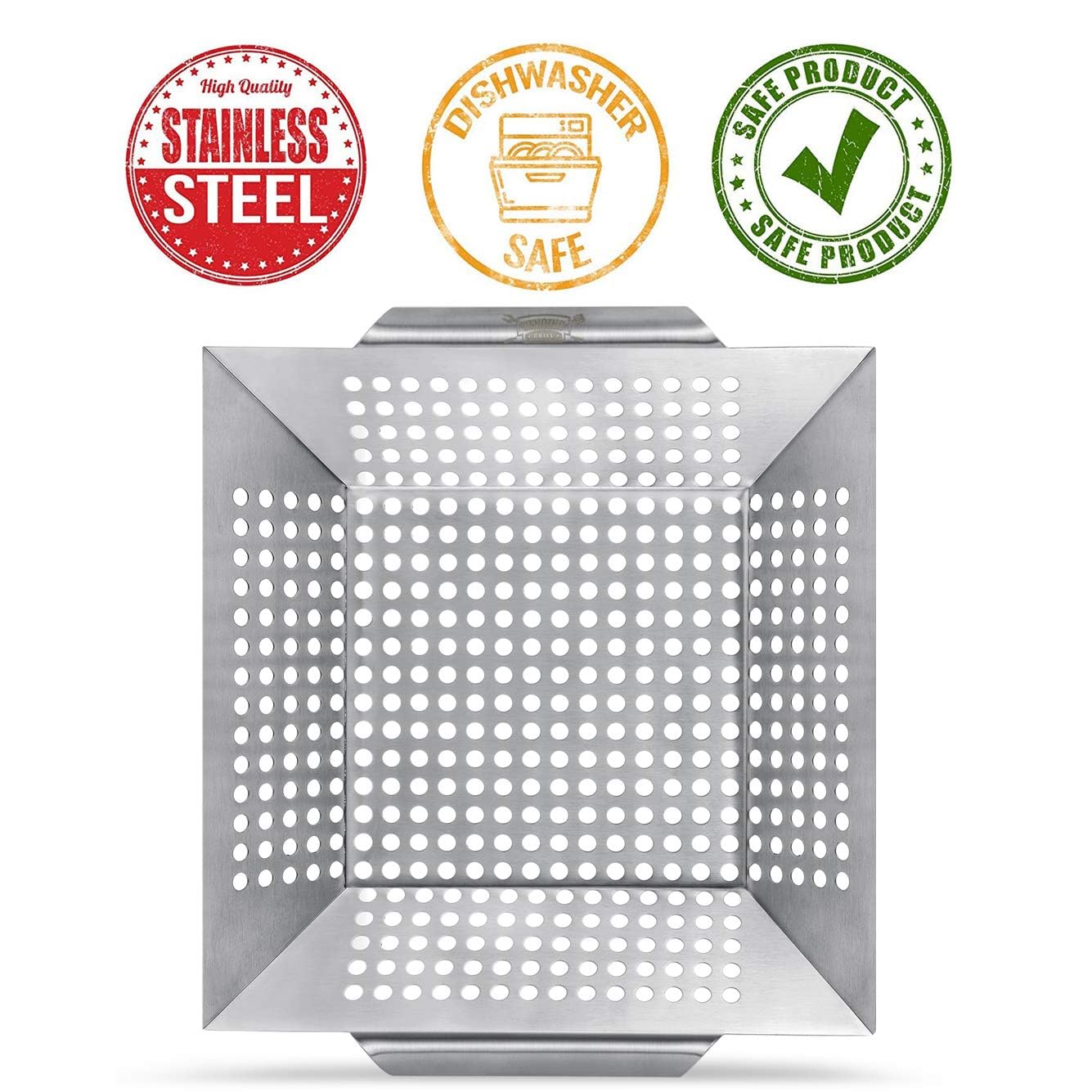 3 Pack Grill Baskets for Outdoor Grill, Heavy Duty Stainless Veggie Pan Set