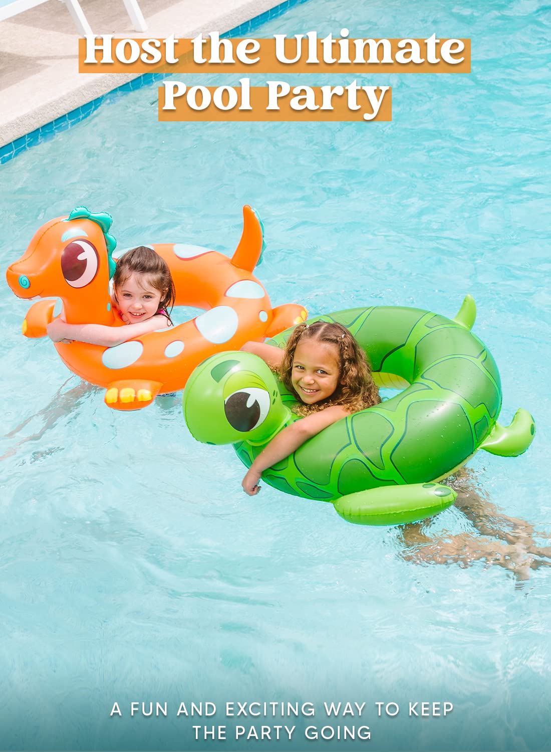 SLOOSH 3-Pack Inflatable Pool Tubes Floats - Dinosaur & Sea Turtle & Dolphin Swimming Rings for Kids Toddler, Pool Beach Water Float Party in Summer Decorations 32"
