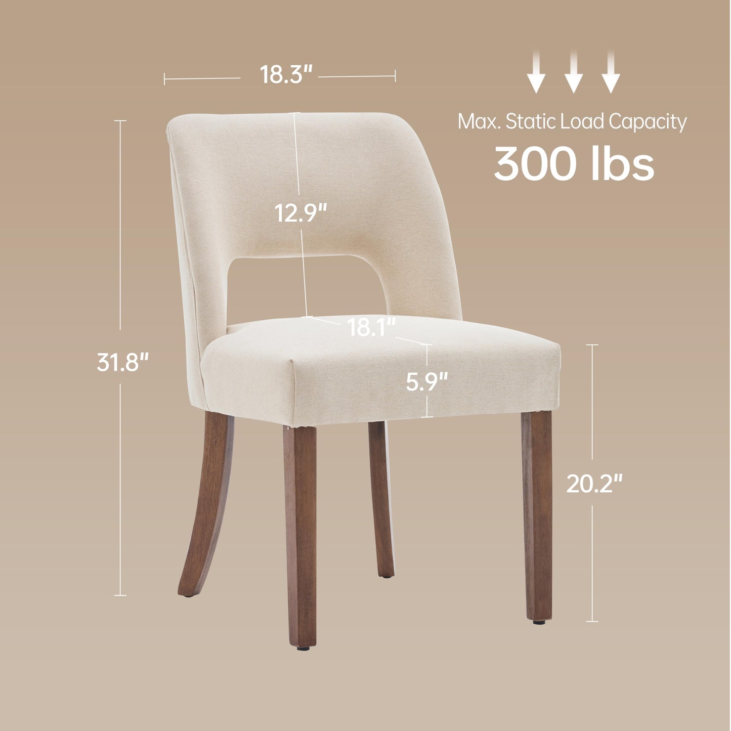 keoni Wooden Dining Chairs Set of 4, Mid Century Modern Upholstered Dining Room Chairs with Rubberwood Legs, Fabric Farmhouse Kitchen Chairs with Foot Pegs for Dining Room, Beige