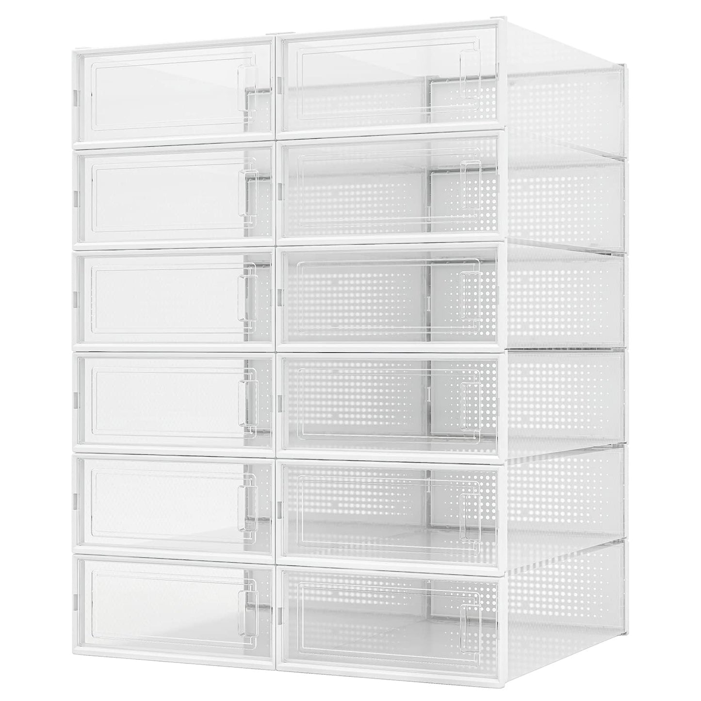 PARANTA 12-Piece Boot and Shoe Storage Box, Stackable Clear Plastic Shoe Box, Space-Saving Shoe Organizer for Boots, Sneakers, and High Heels, Clear