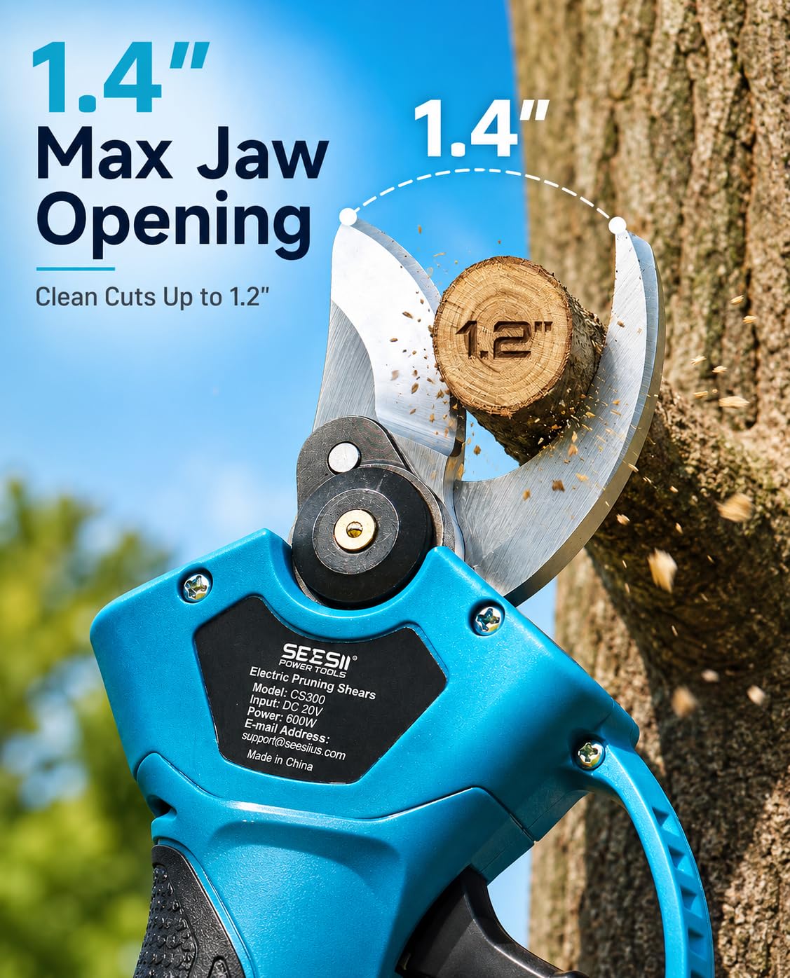 SEESII Electric Pruning Shears, 1.4" Cutting Cordless Power Pruner, 2×2000mAh Batteries, Brushless Motor, Extra SK5 Blade, 2 Modes Battery Powered Branch Cutter for Garden Tree Trimming