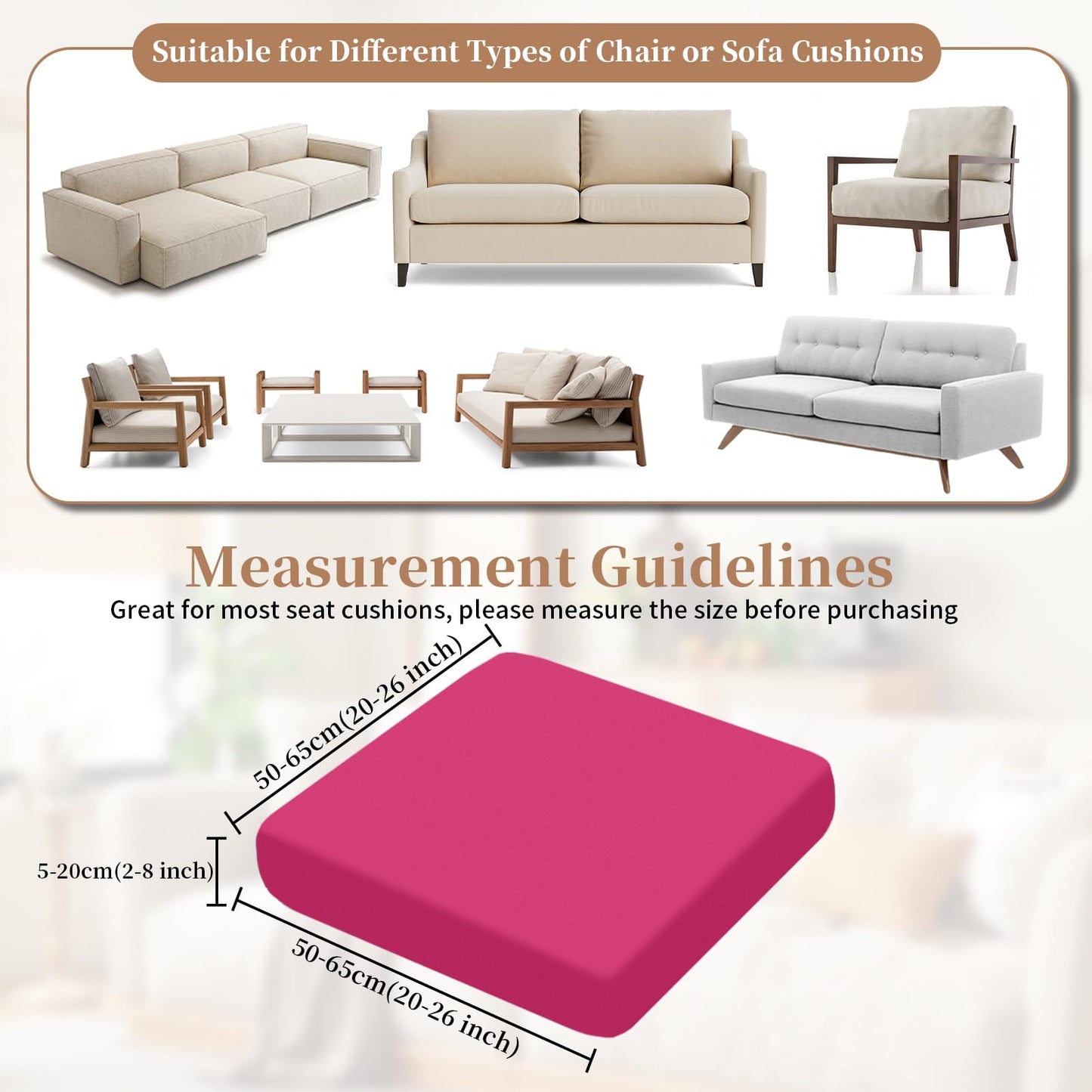 Yuabaoo 8Pcs Patio Cushion Covers Stretch, Outdoor Couch Replacement Slipcovers Wateproof Washable Reusable Furniture Protector, Hot Pink