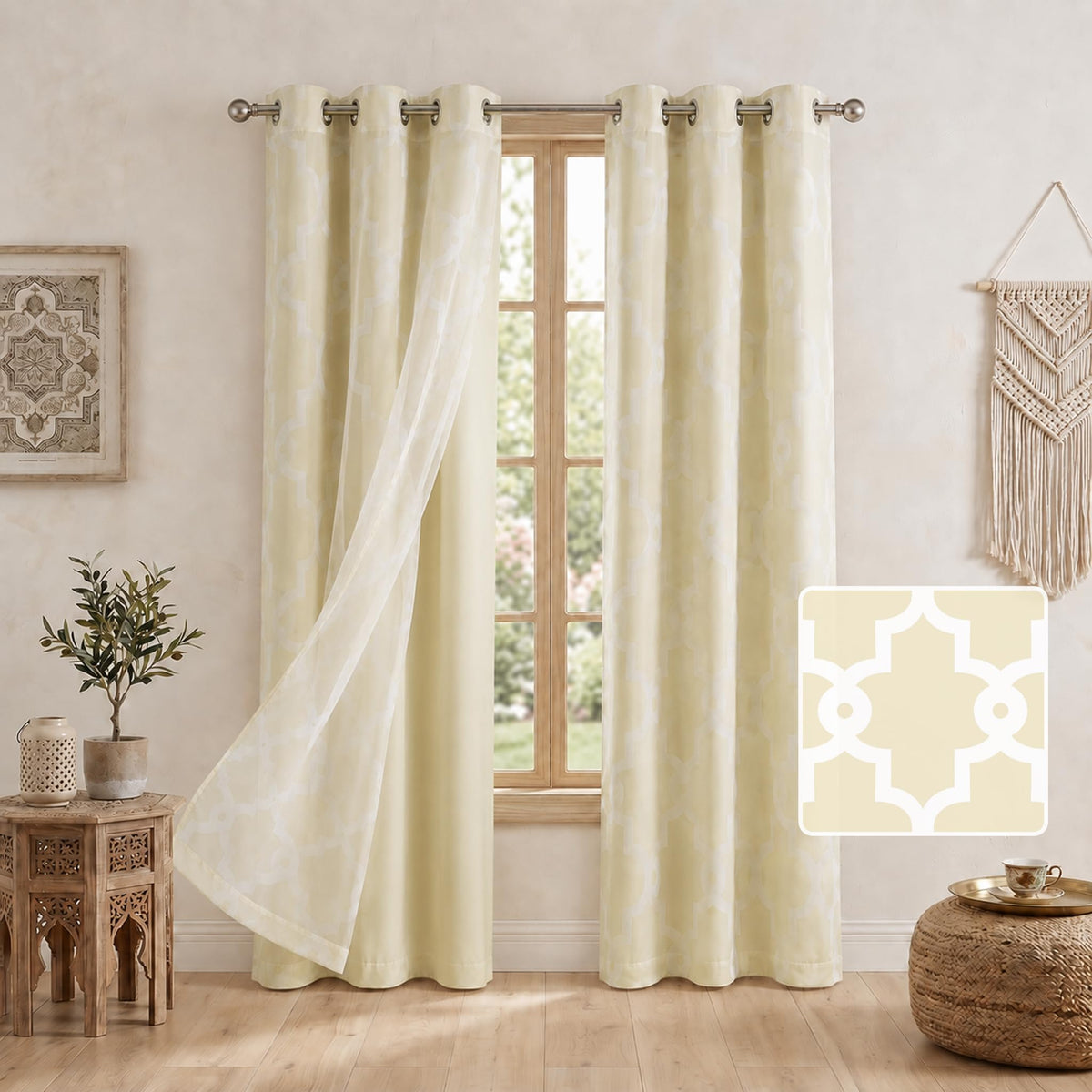 Obsluvela 4-Piece Mix and Match Curtain Set, Beige, 35" W x 84" L Each