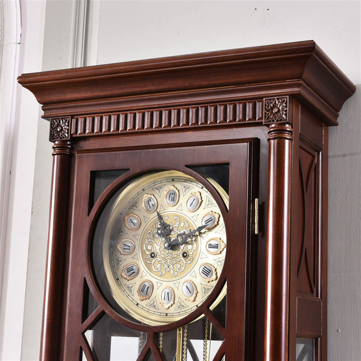 XRXwuf689 Grandfather Clock, Grandfather Floor Clock Grandfather Vertical Home Decor with Illuminated Case & Cable-Driven Chime Movement Home & Office Decor