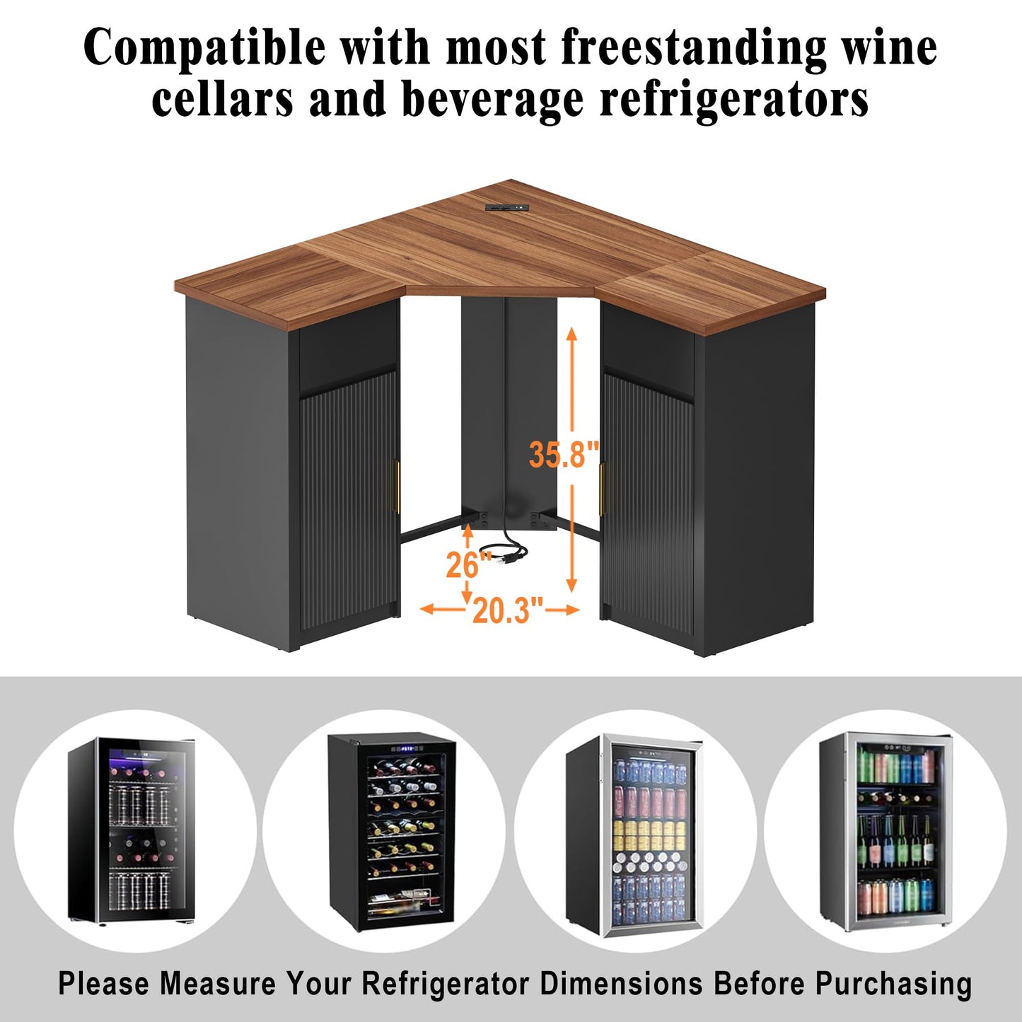 GDLF Corner Bar Cabinet with Fridge Space, Corner Coffee Bar Station with Storage, L Shaped Liquor Wine Cabinet for Home