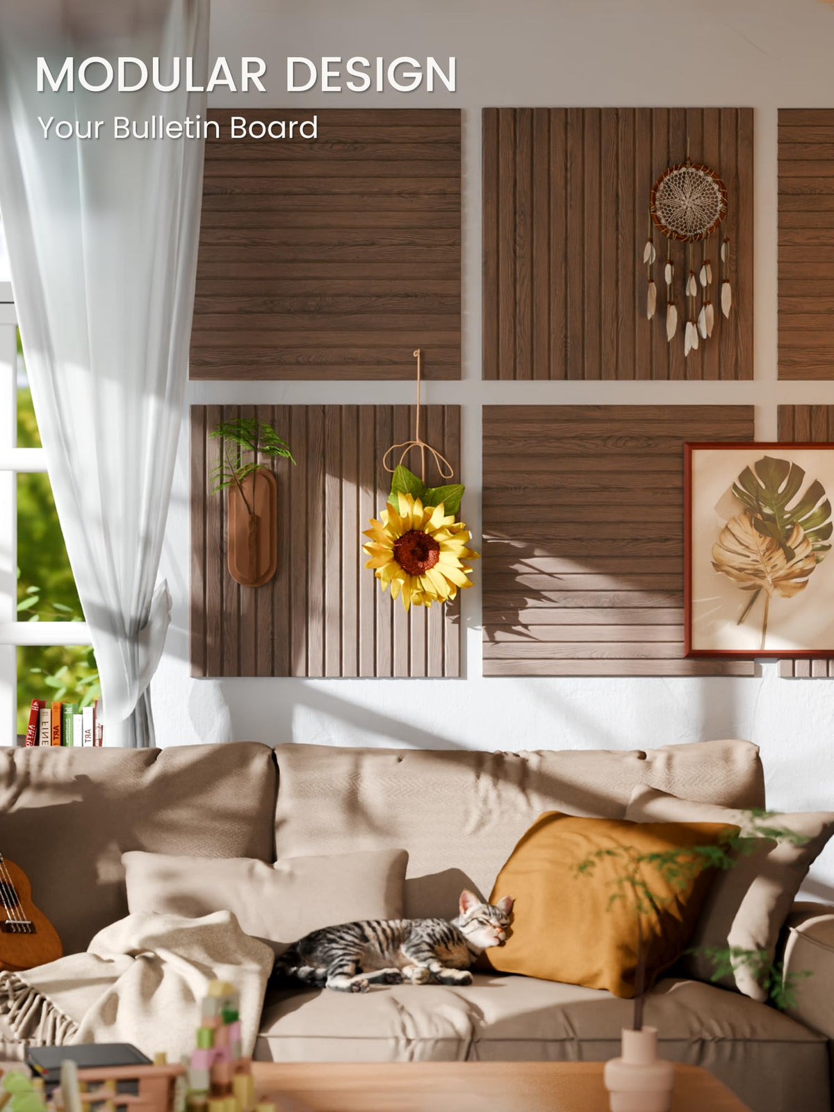 Fluxynara 6-Pack Large Felt Bulletin Board, Walnut Slat