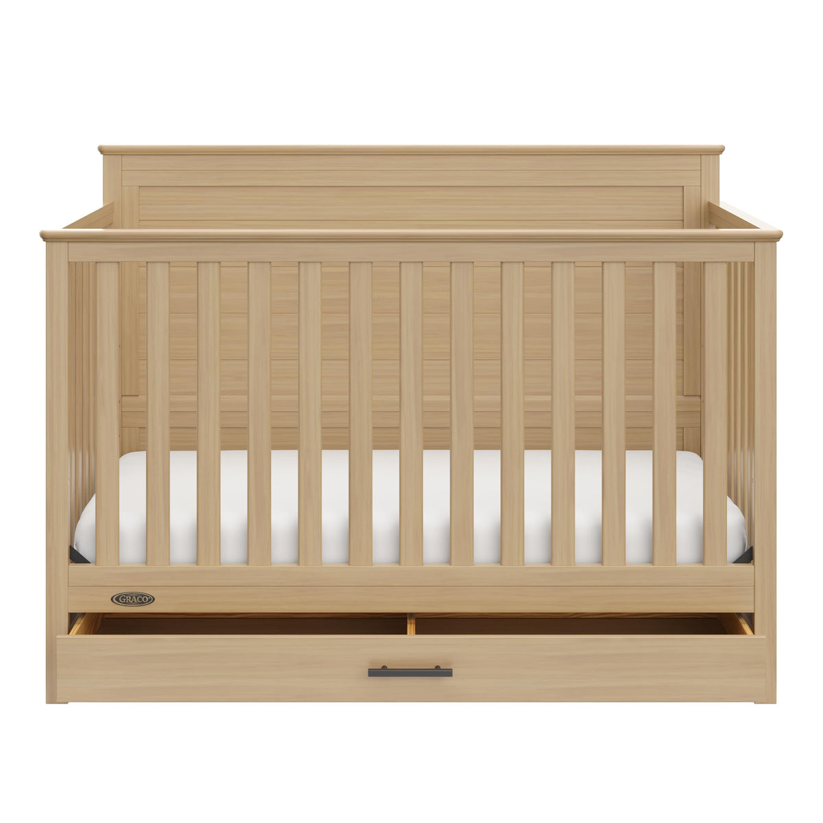 Graco Tristan 5-in-1 Convertible Crib with Drawer (Driftwood) – GREENGUARD Gold Certified, Fits Standard Crib Mattress, Premium Handle, Converts to Toddler Bed, Daybed, and Full-Size Bed
