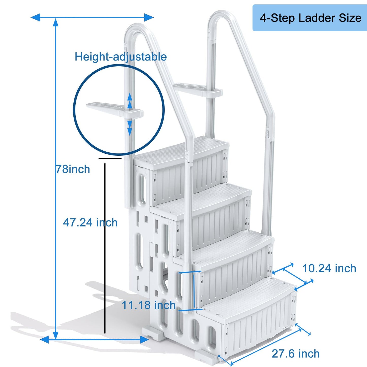 ROMIVO Pool Steps Above Ground with Handrails, 4-Step Above Ground Pool Ladder for 48"–56" Pools, Water-Fill Design, Anti-Slip Wide Treads, Video-Guided Easy Setup, Family Pool Entry Stairs