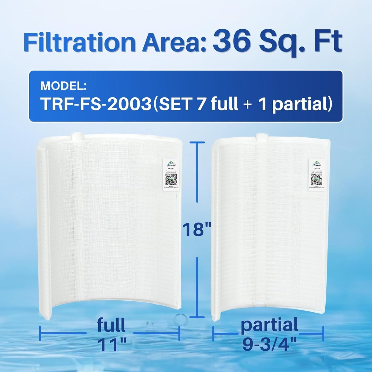 TOREAD FS-2003 DE Filter Grids 36 Sq Ft Vertical Swimming Pool Filter Replacement for Unicel PFS1836 Filbur FC-9530 Hayward DE3620 DEX3600DA Pentair Jandy Waterway 18 Inch Height