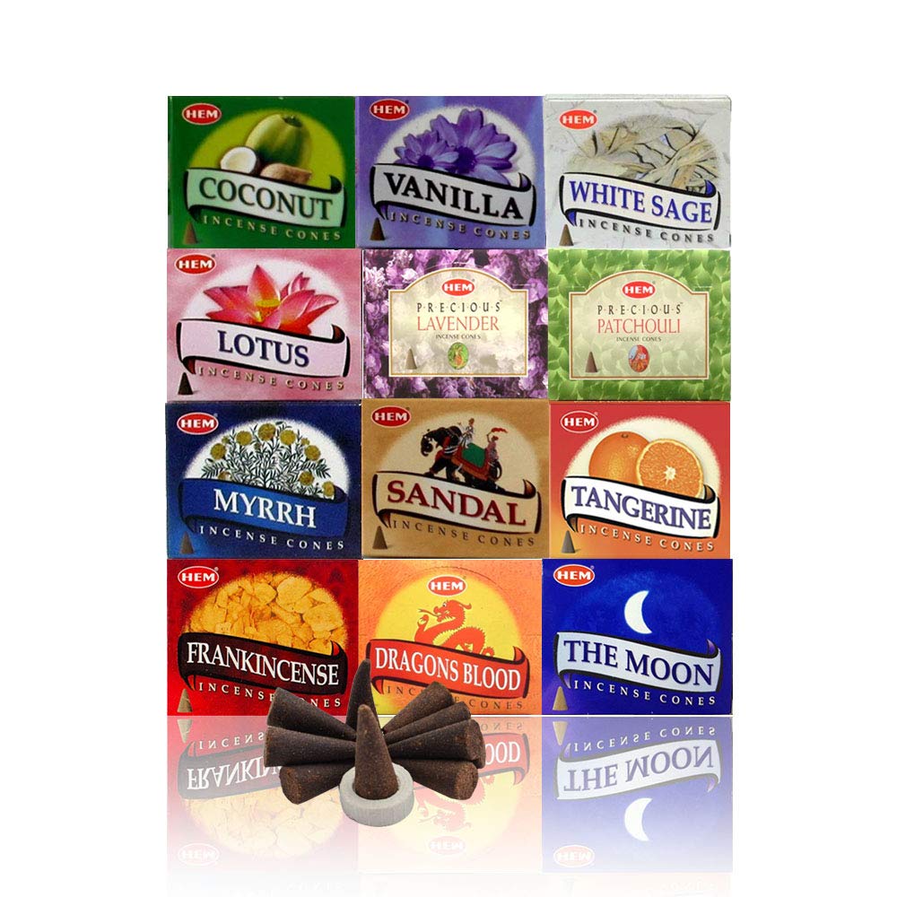 Hem 12 Assorted Boxes of Incense Cones, (120 Total)| Natural Fragrance for Aromatic Rooms | Odor Remover Incense for Stress Relief & Relaxation (Assorted 3)