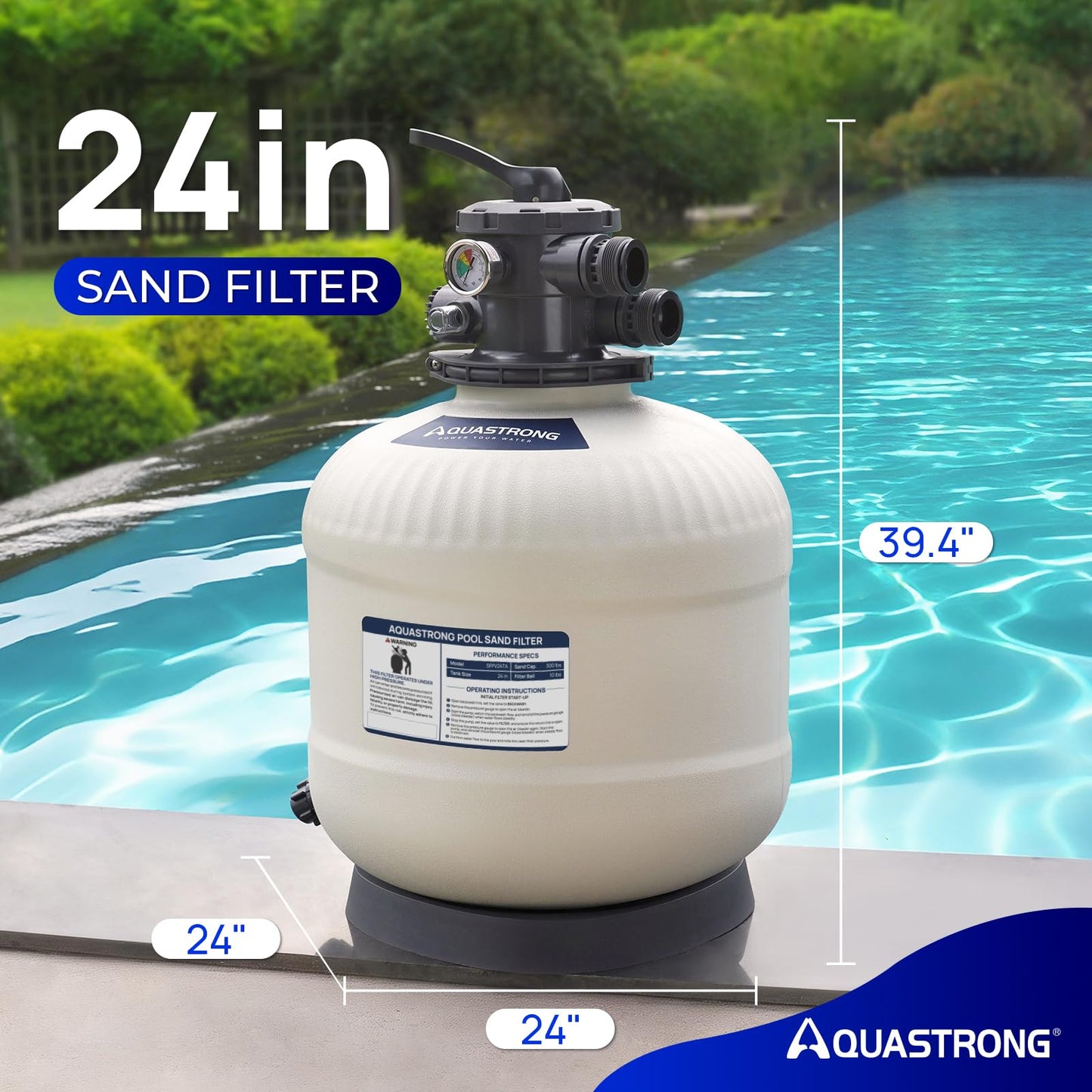 Aquastrong 24in Sand Filter System with 6-Way Valve, Pool Filters for Inground Pools Up to 37000 Gallons
