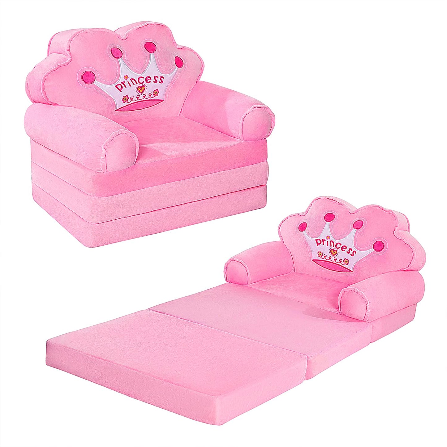MOONBEEKI Kids Couch Fold Out, Foldable Princess Chair for Toddlers 1-3, Kids Furniture for Playroom, Gift for Birthday Christmas and Halloween（Pink）