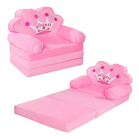 MOONBEEKI Kids Couch Fold Out, Foldable Princess Chair for Toddlers 1-3, Kids Furniture for Playroom, Gift for Birthday Christmas and Halloween（Pink）