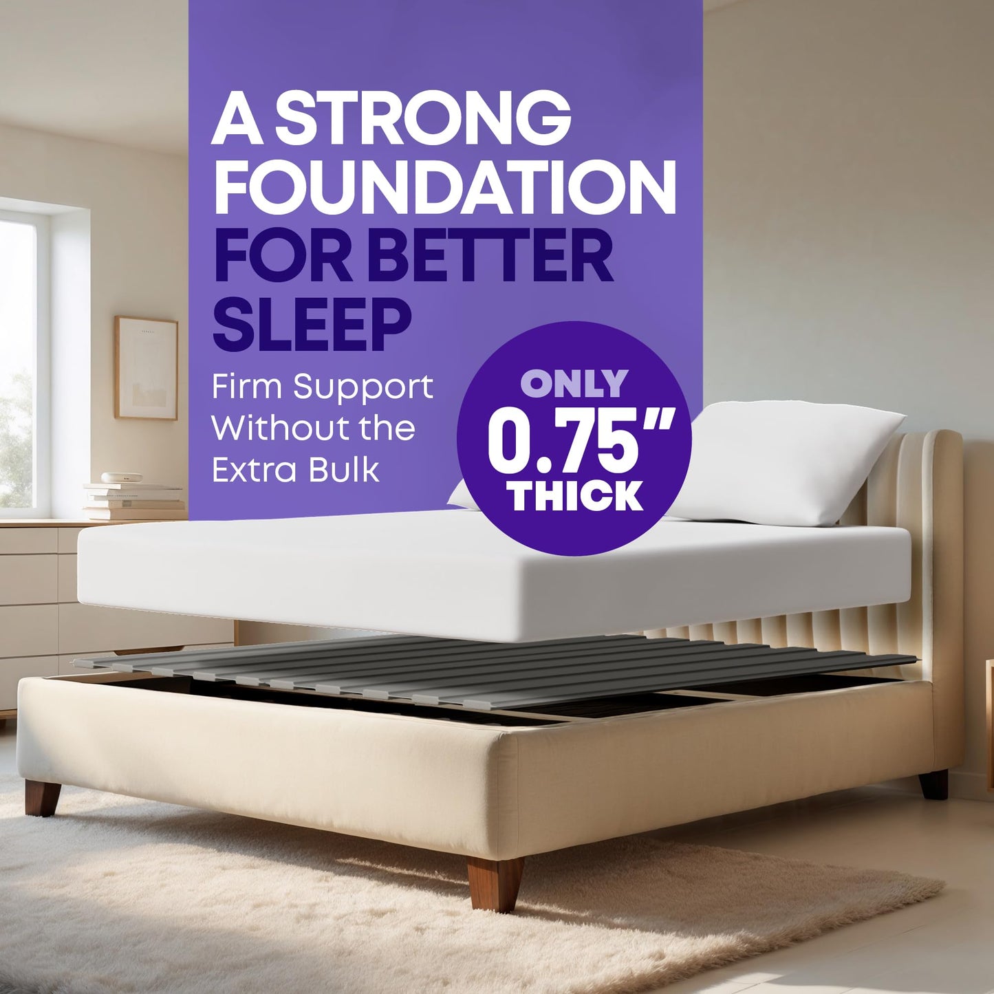 Greaton, Wooden King Bed Slats for Support Under Mattress with Cover – Replacement Wood Slats for King Size Bed Frame – Under Mattress Support Without Extra Height – 3.38-Inch Standard Width
