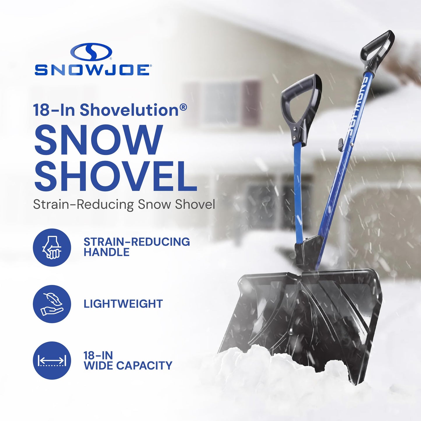 Snow Joe Snow Shovel with 18-Inch Blade and Assist Handle, 3.5 Lbs - Heavy-Duty Lightweight Shoveling Tool for Ice Removal, Shovelution SJ-SHLV01