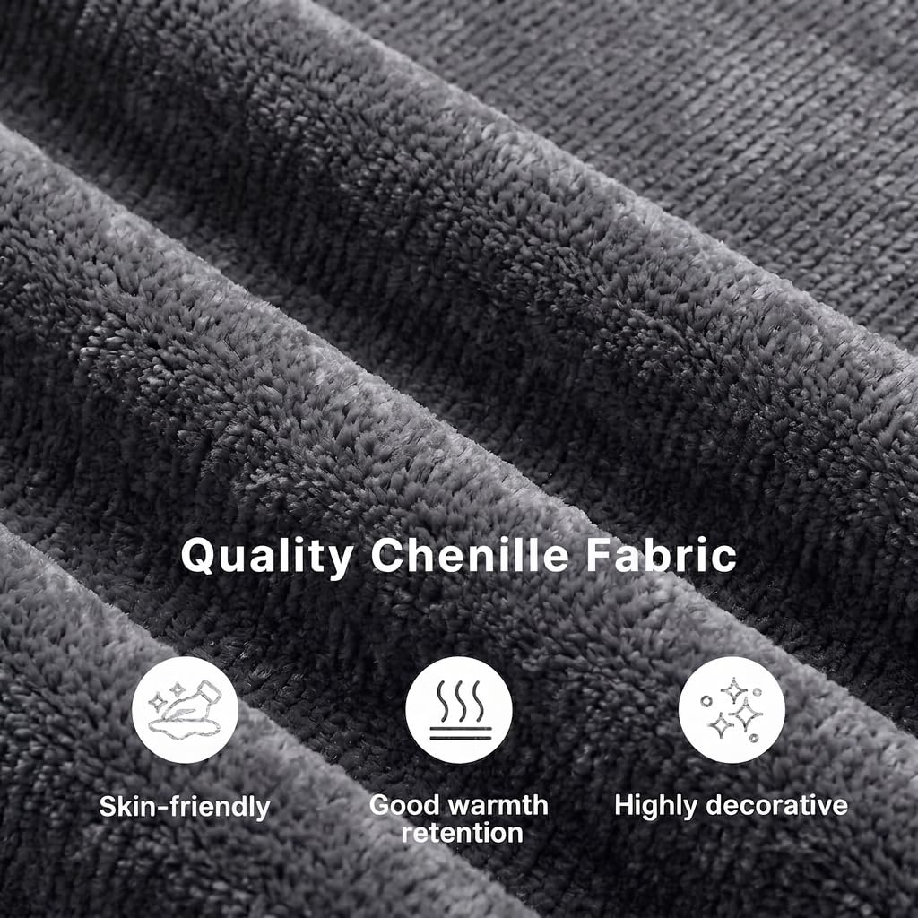 Gizoon 89 Inch Modern Sofa, 3-Seater Chenille Couch with Wide Armrests & Deep Cushions, for Living Room, Bedroom and Apartment, Dark Grey