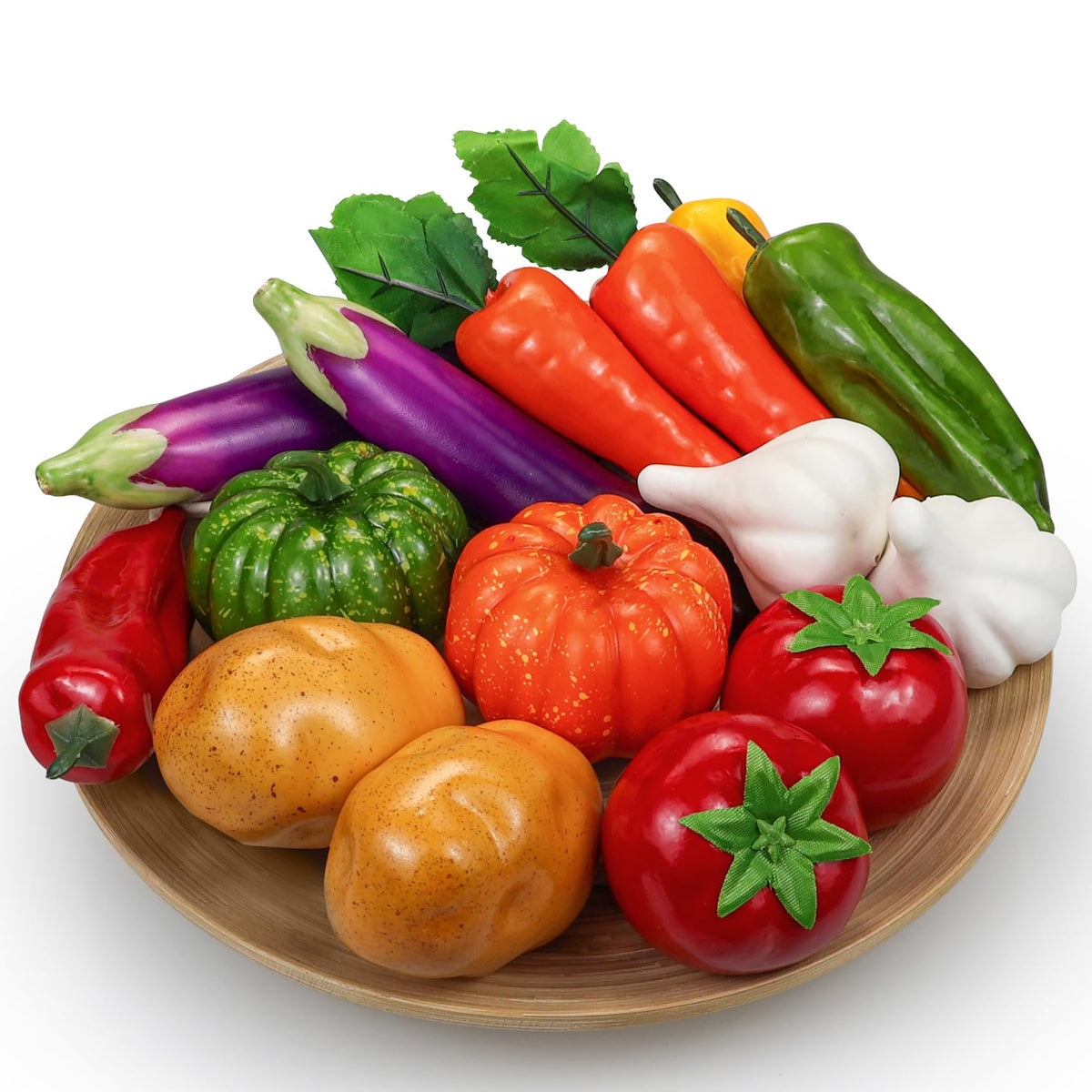Tenorbass 15 Pcs Artificial Vegetables, Fake Vegetables Decorative Vegetables Realistic Vegetables for Kitchen Décor, Display Vegetables Props Fake Potatoes Pumpkin Carrot Tomato Peppers