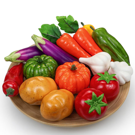 Tenorbass 15 Pcs Artificial Vegetables, Fake Vegetables Decorative Vegetables Realistic Vegetables for Kitchen Décor, Display Vegetables Props Fake Potatoes Pumpkin Carrot Tomato Peppers