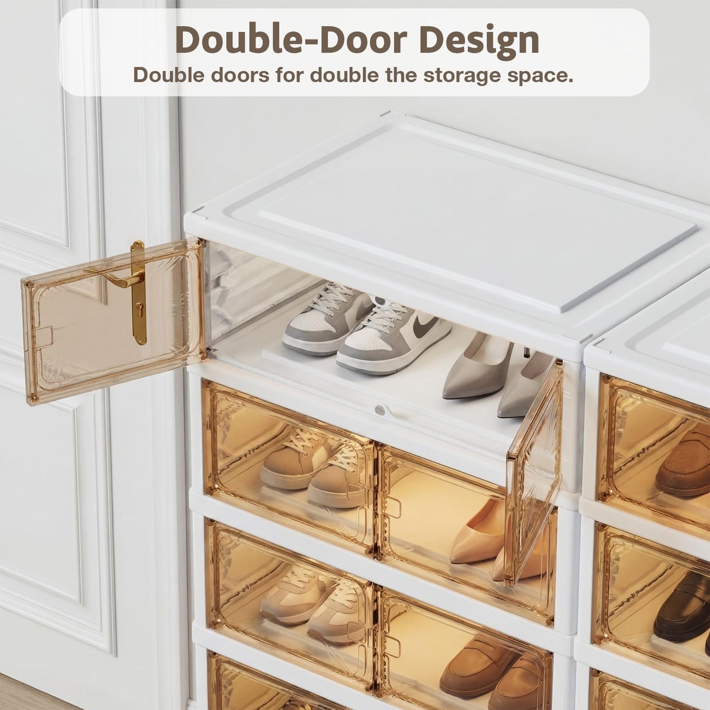 Danrelax 10-Tier Foldable Shoe Rack Organizer, 40 Pairs Stackable & Collapsible Shoe Cabinet with Transparent Doors & Leather Handles, Space-Saving Storage for Closet, Kitchen, Cabinet (No Boots Tier)