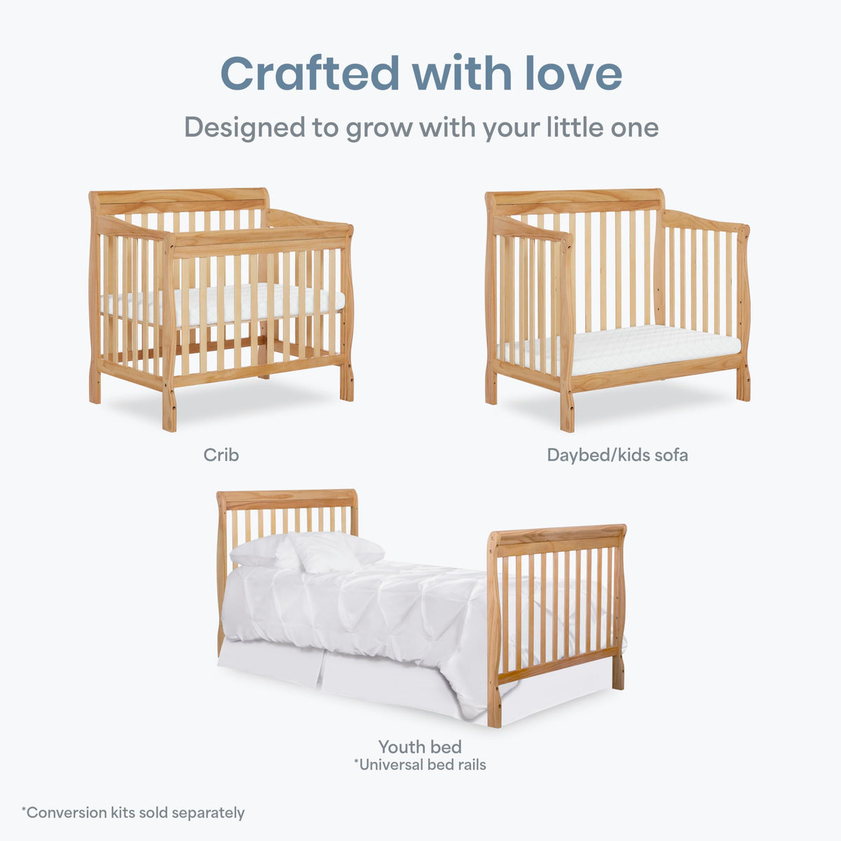 Dream On Me 4-in-1 Mini Baby Crib for Small Spaces, Aden, Natural