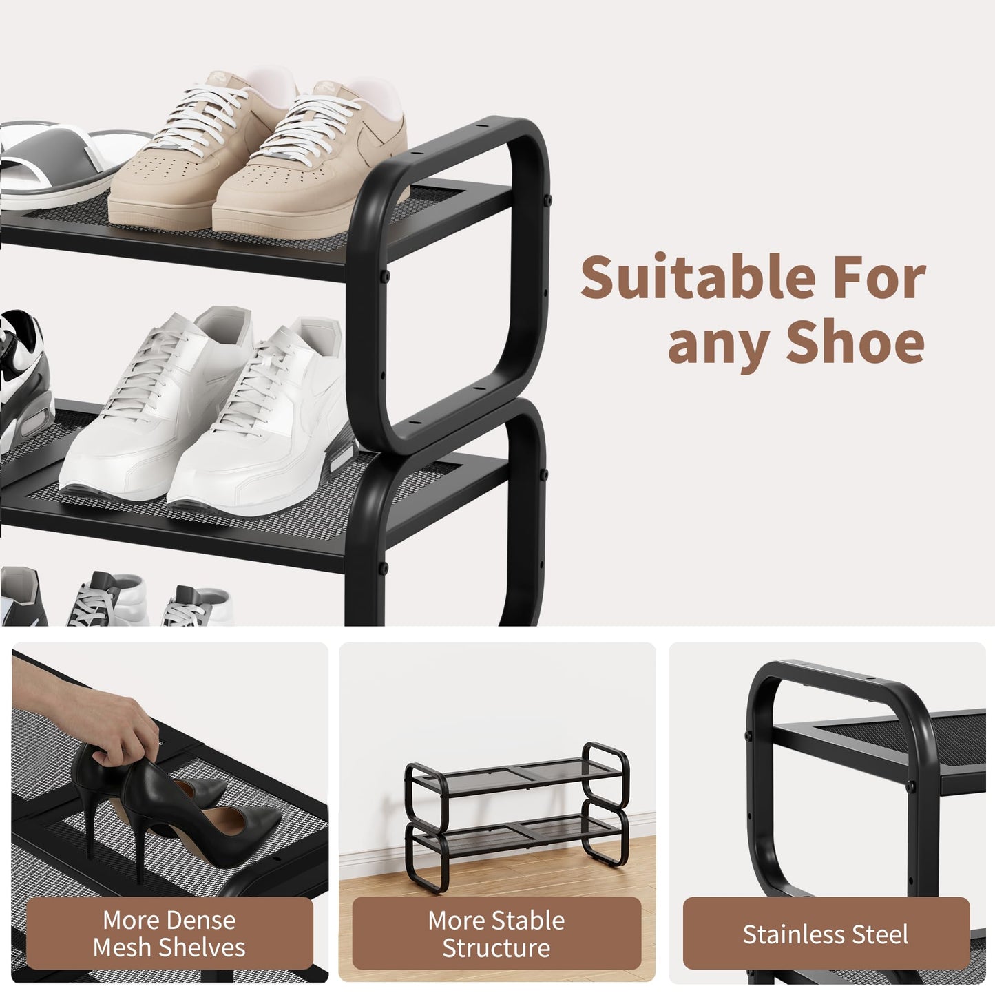 HDDTTZ 2 Tier Shoe Rack - Expandable Shoe Organizer for Closet