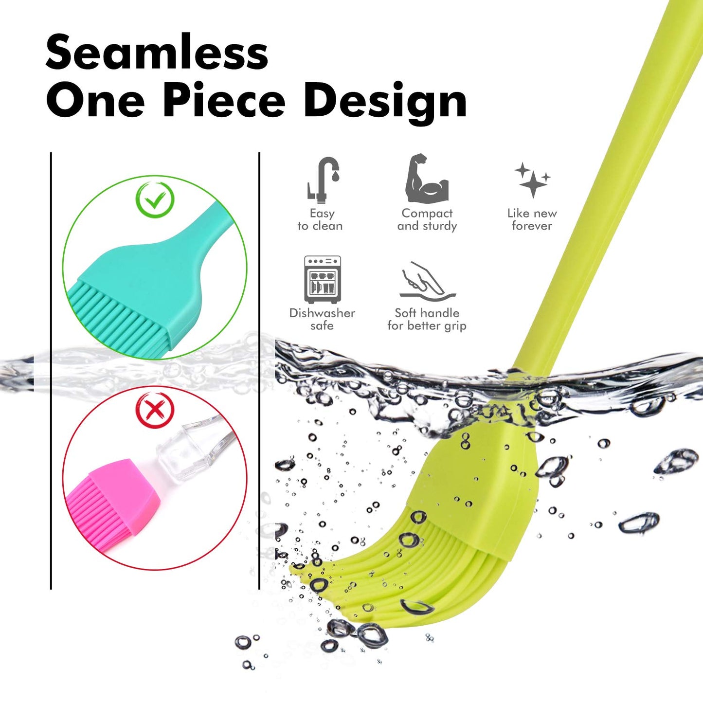 HOTEC 600℉ Heat Resistant BPA Free Silicone Marinading Meat Grill Basting Pastry Brush for Oil Butter Sauce Sausages Desserts Turkey Baster Grill Barbecue, Multicolor