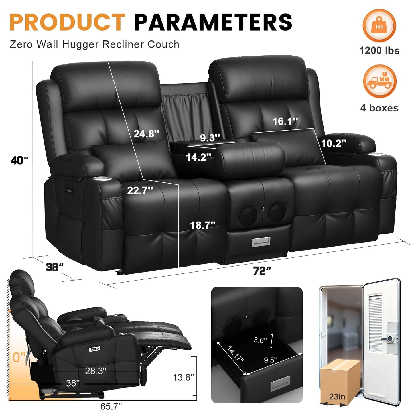 Home Theater Seating, Power Loveseat Recliner Sofa with Massage & Heat