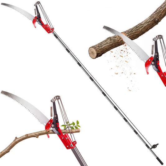 Suchtale Pole Saw 10FT, 2-in-1 Tree Pruner with Saw & Pruning Scissors, Quadruple Pulley Pole Trimmer for High Branch Cutting, Palm Tree, Fruit Tree & Shrub Pruning, Yard Garden Tree Care