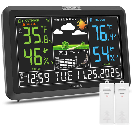 DreamSky Weather Station Indoor Outdoor Thermometer Wireless, Atomic Clock