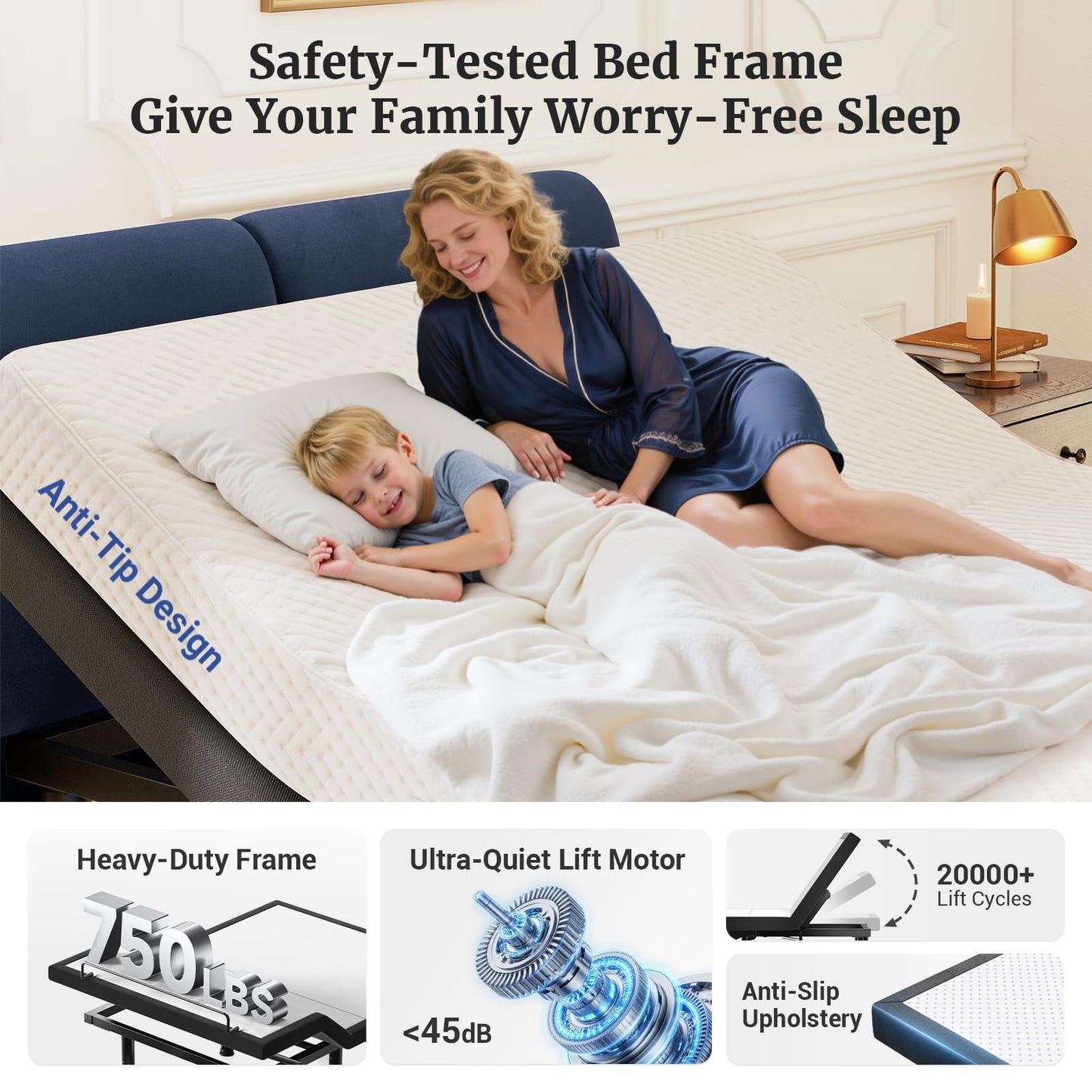 Tami Tami T600 Adjustable Bed Frame Split King Size with Remote & Massage - Syncable Electric Beds Bases, Zero Gravity, Dual Side USB, Nightlight, Quiet Motor, 5 Min Easy Assembly