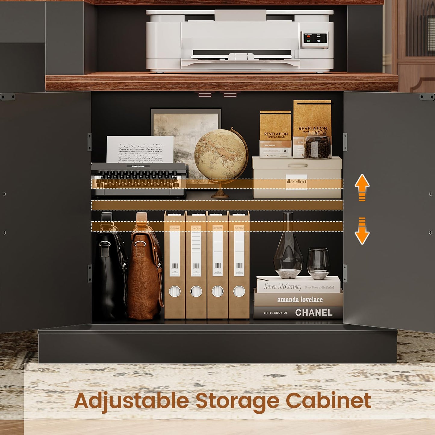 SEDETA Farmhouse 70.9" Executive Desk, Home Office Desk with File Drawers and Storage Cabinet, Computer Desk with Power Outlet for Home Office, Work Study Writing, Black+Brown
