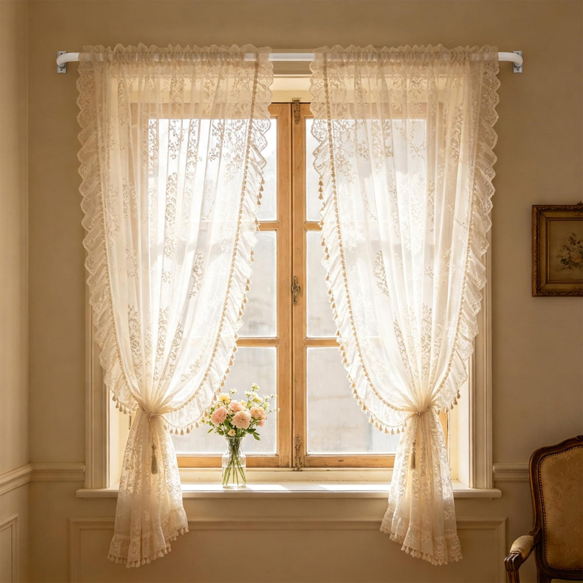Yafa Home Fashion Heavy Duty Single Standard Adjustable Curtain Rod Hardware Included, Projection distance from the wall 2.5 inches(White, 26"-48")