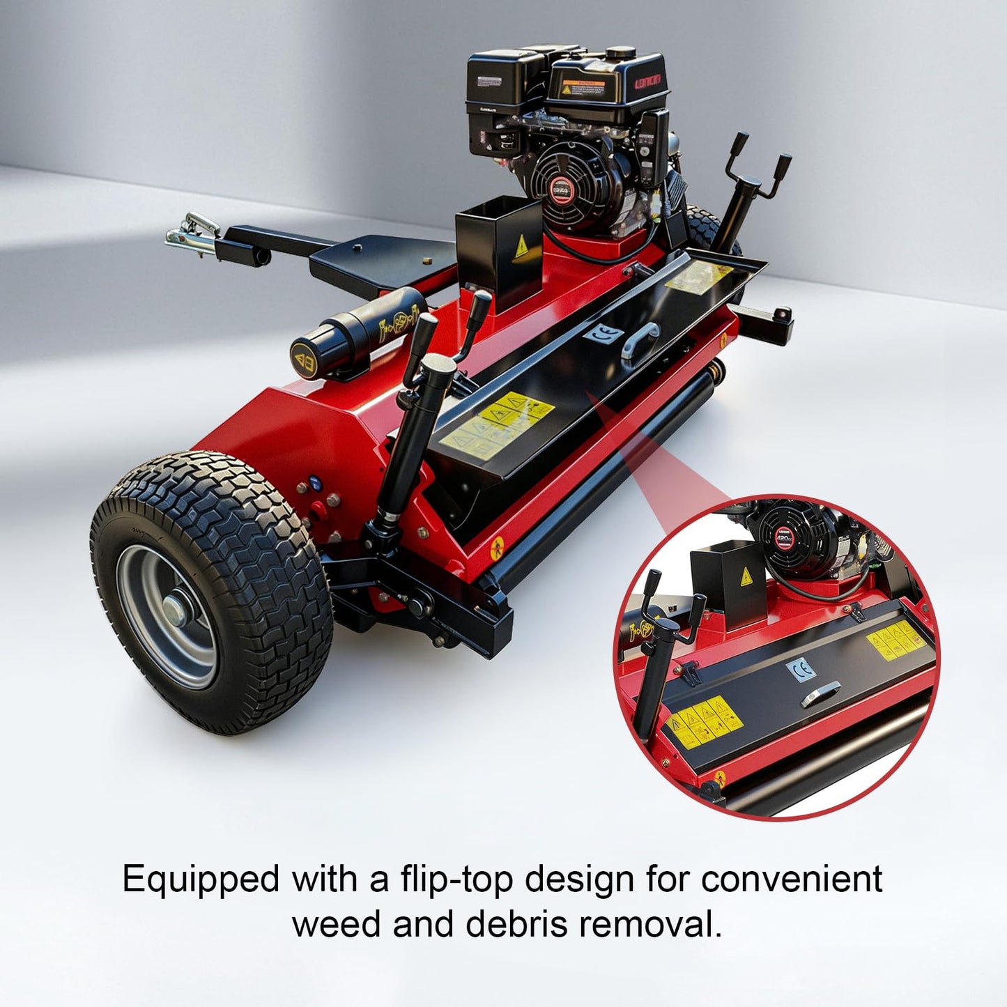 GIYI 47.24" Tow-Behind ATV Offset Flail Mower, 15HP 420cc E-Start Gas Engine Powered, All Terrain Weed Whacker Brush Cutter for Garden, Hillside, Farm, Orchard & Heavy Grass
