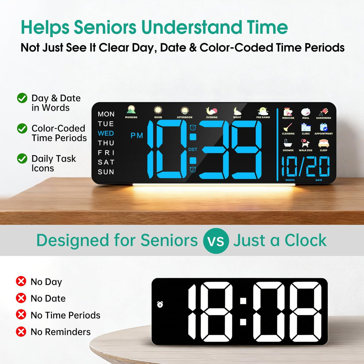 Hoifen 16" Large Digital Wall Clock with Remote, LED Day & Date Display