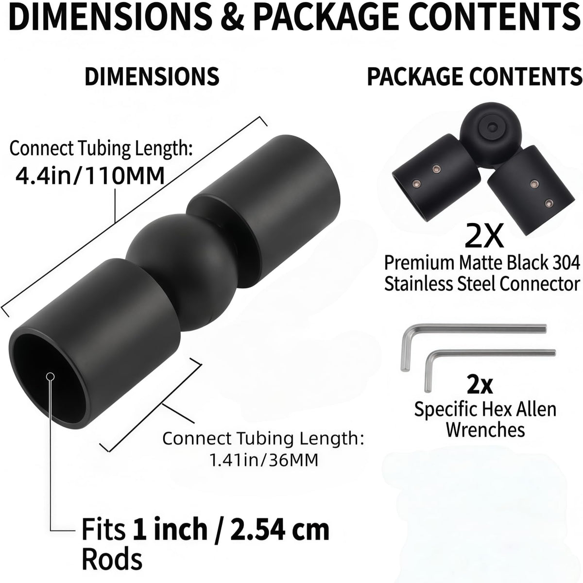 Heavy Duty Adjustable Corner Curtain Rod Connector, 2 Pack Black Metal Hinged Elbow Connector for 1 Inch Bay Window Curtain Rods & Blinds
