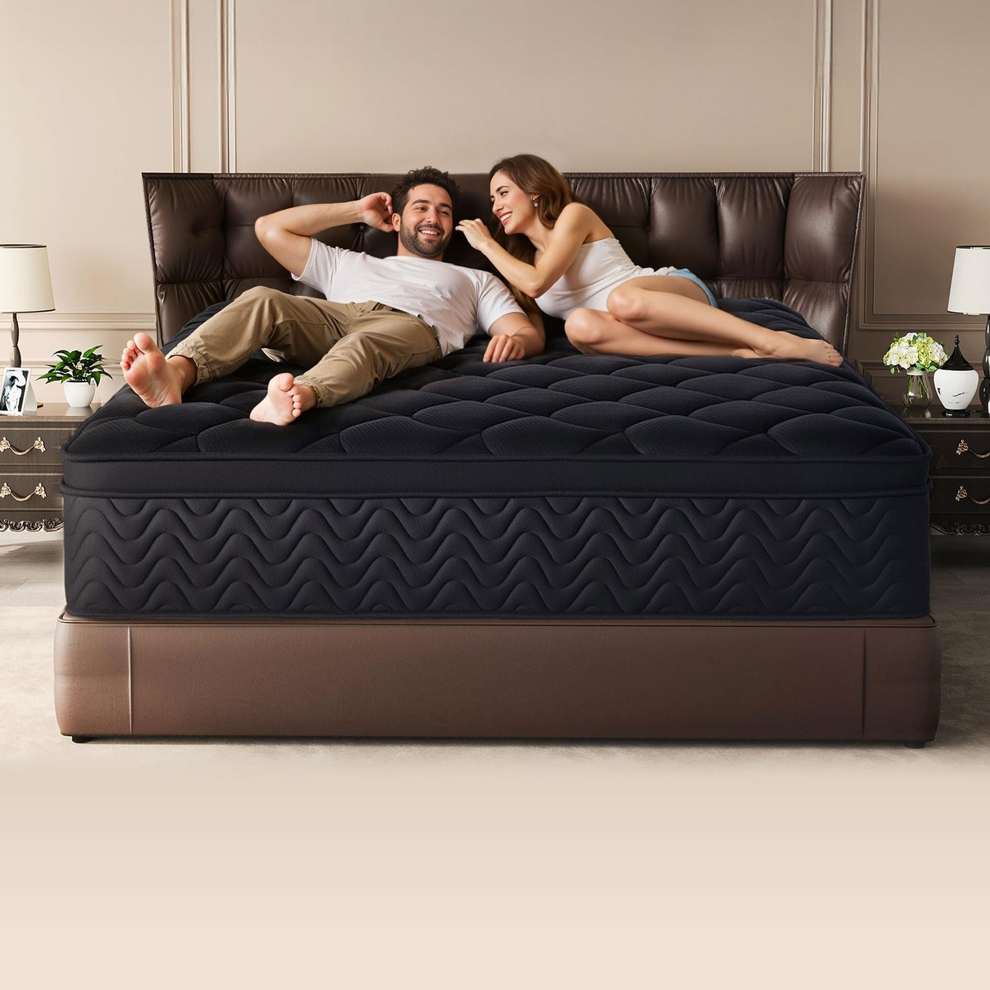 QOFYU 12 Inch Full Size Mattress 54”Wx75”L, Black Individual Pocket Spring Innerspring Mattress with Motion Isolation & Pressure Relief, Mattress in a Box