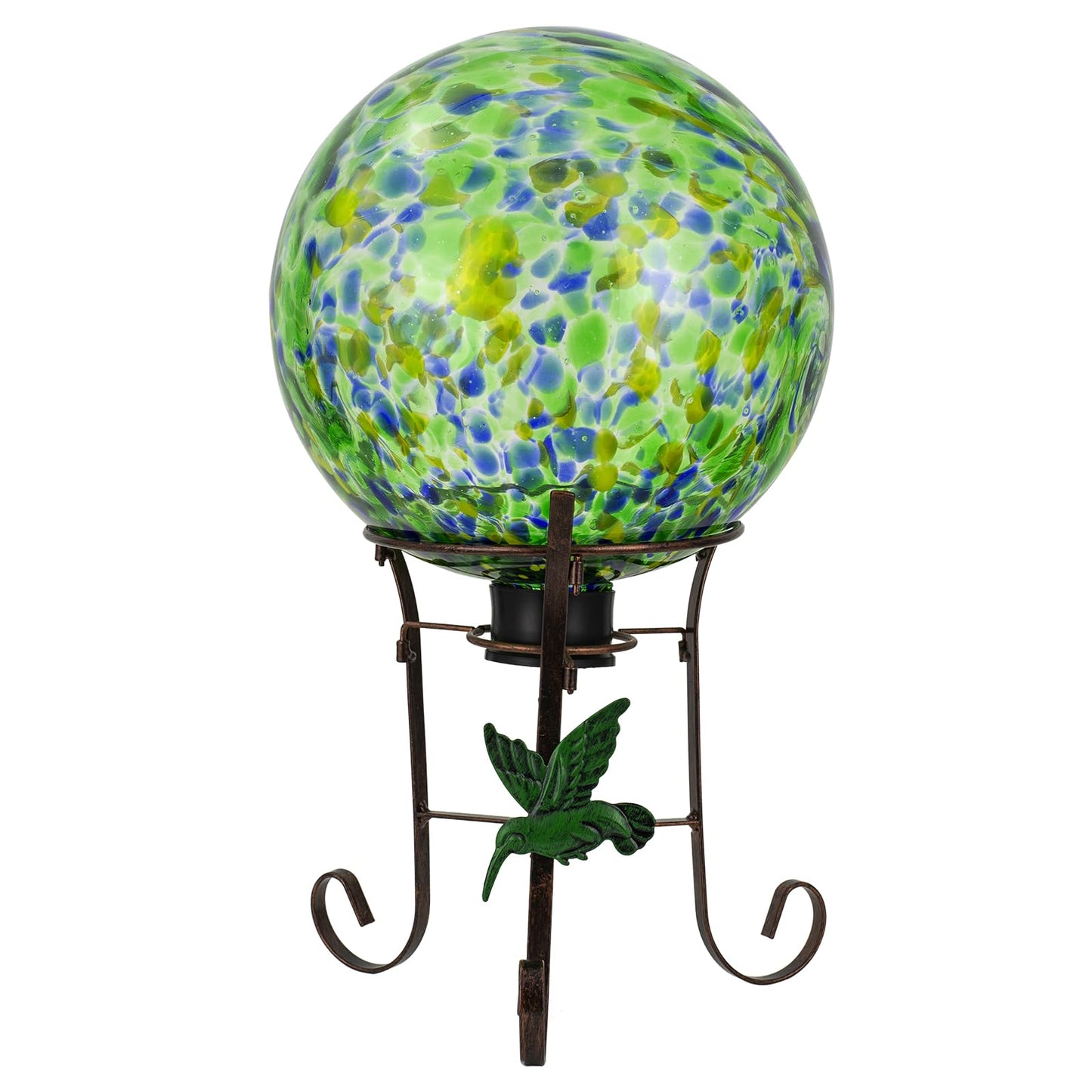 VEWOGIFT 10 Inch Glass Gazing Ball, with 9.4" Tall Metal Gazing Globe Stand, Glass Balls Display Holder Set for Outdoor Garden Lawn Yard Decoration, Bright Summer Burst