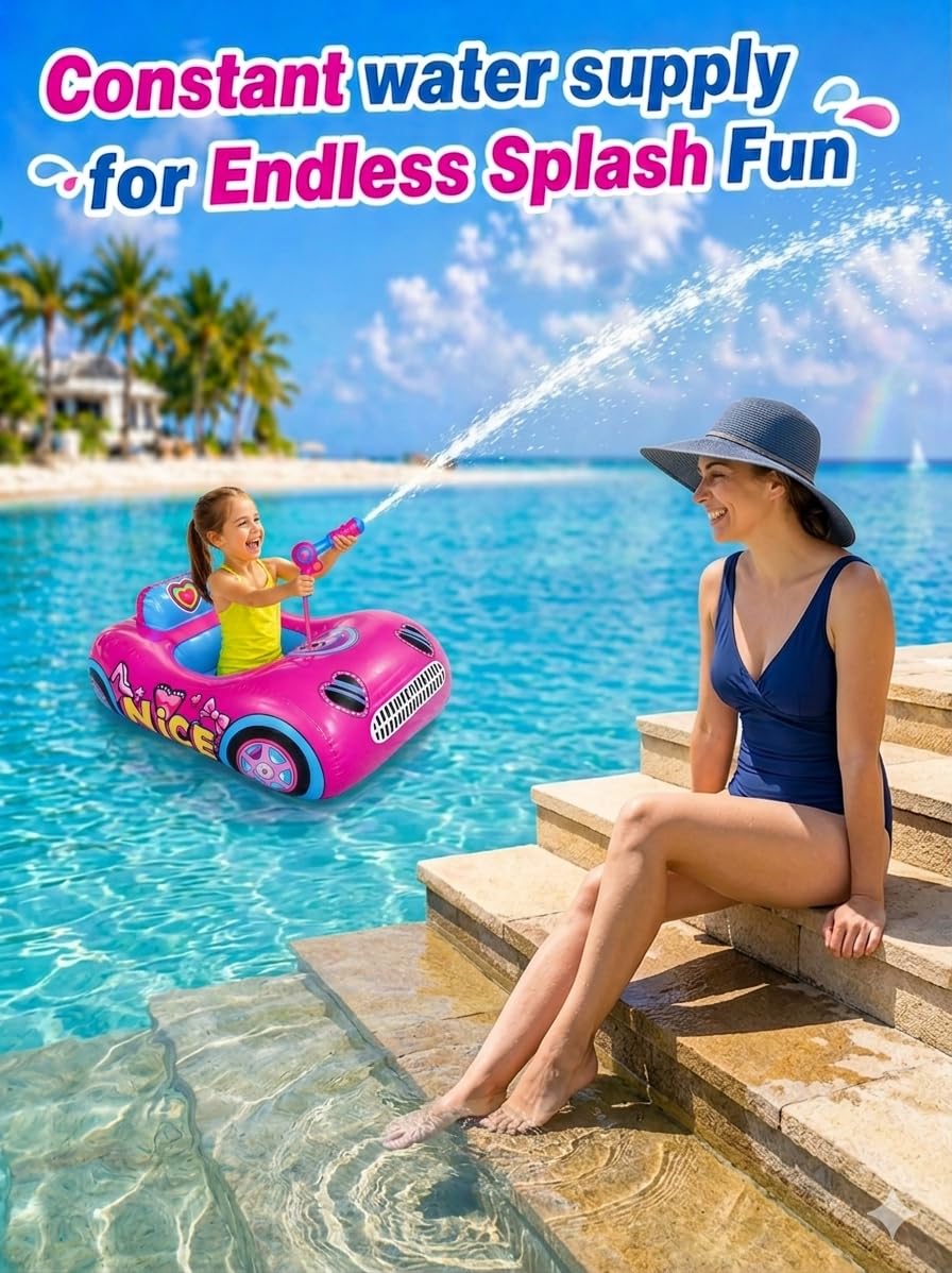 Kids Pool Float with Water Gun, 3-Layer Safety Seat Inflatable Toddler Float for Girls Ages 3-8, Pink Summer Swimming Pool Toys for Kids, Pool Party Beach Vacation Water Toy. Repair Patches Included