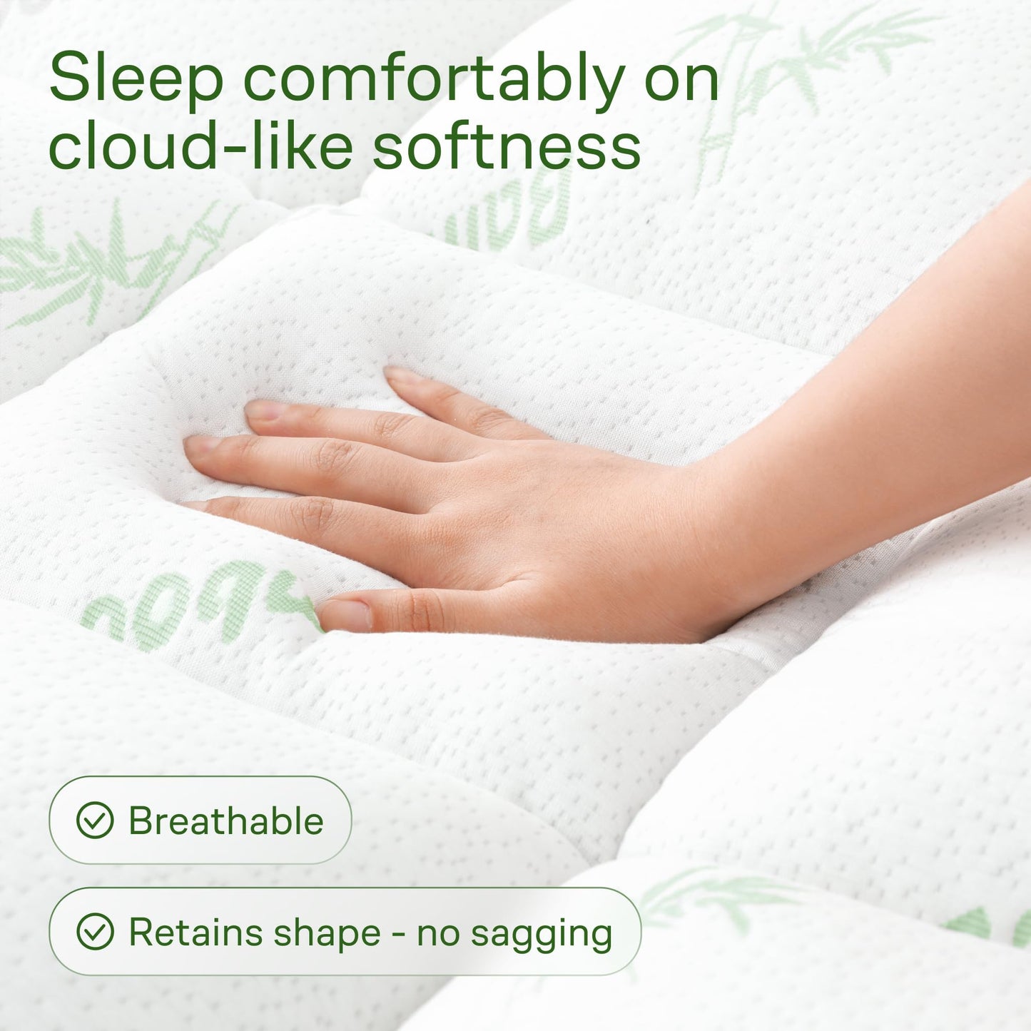 Niagara Sleep Solution Ultra Soft Twin XL Size Mattress Topper - Rayon Derived from Bamboo Pillow Top Mattress Pad for Back Pain Relief - Naturally Cooling for Hot Sleepers, Green