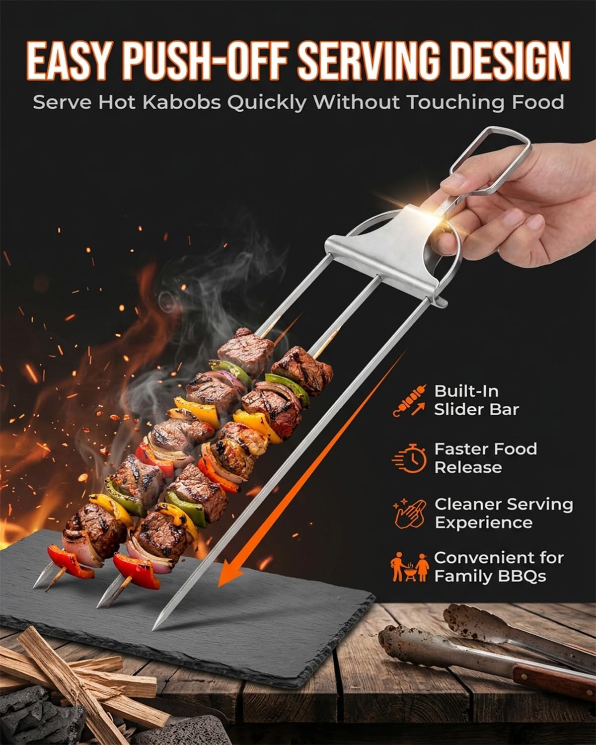 RZGBJYV 2PCS Skewers for Grilling Metal Kabobs Metal Kebab Barbecue Grill 3 Way Outdoor Grill Shish BBQ Stainless Steel Flat Chicken Shrimp 3 Prong Heavy Duty Vertical 14 Inch Adjustable Upright