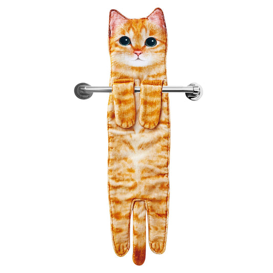 Funny Hand Towels - Cute Cat Decor Hanging Washcloths & Face Towels - Super Absorbent Soft - Housewarming, Birthday, Christmas Gifts for Women Cat Lovers - Orange
