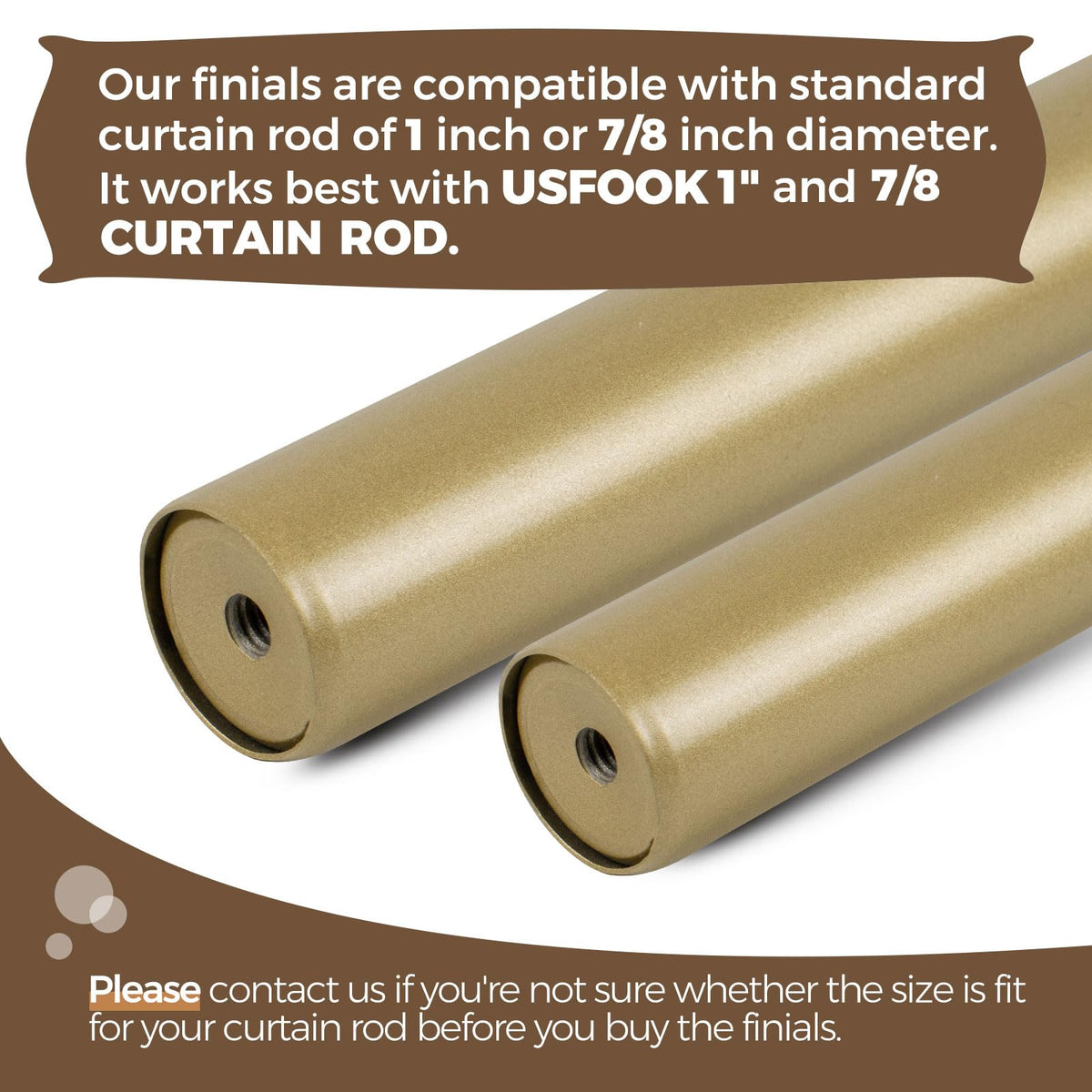 USFOOK Replacement Finials for Curtain Rods (1 or 7/8 Inch), Luxury Gold