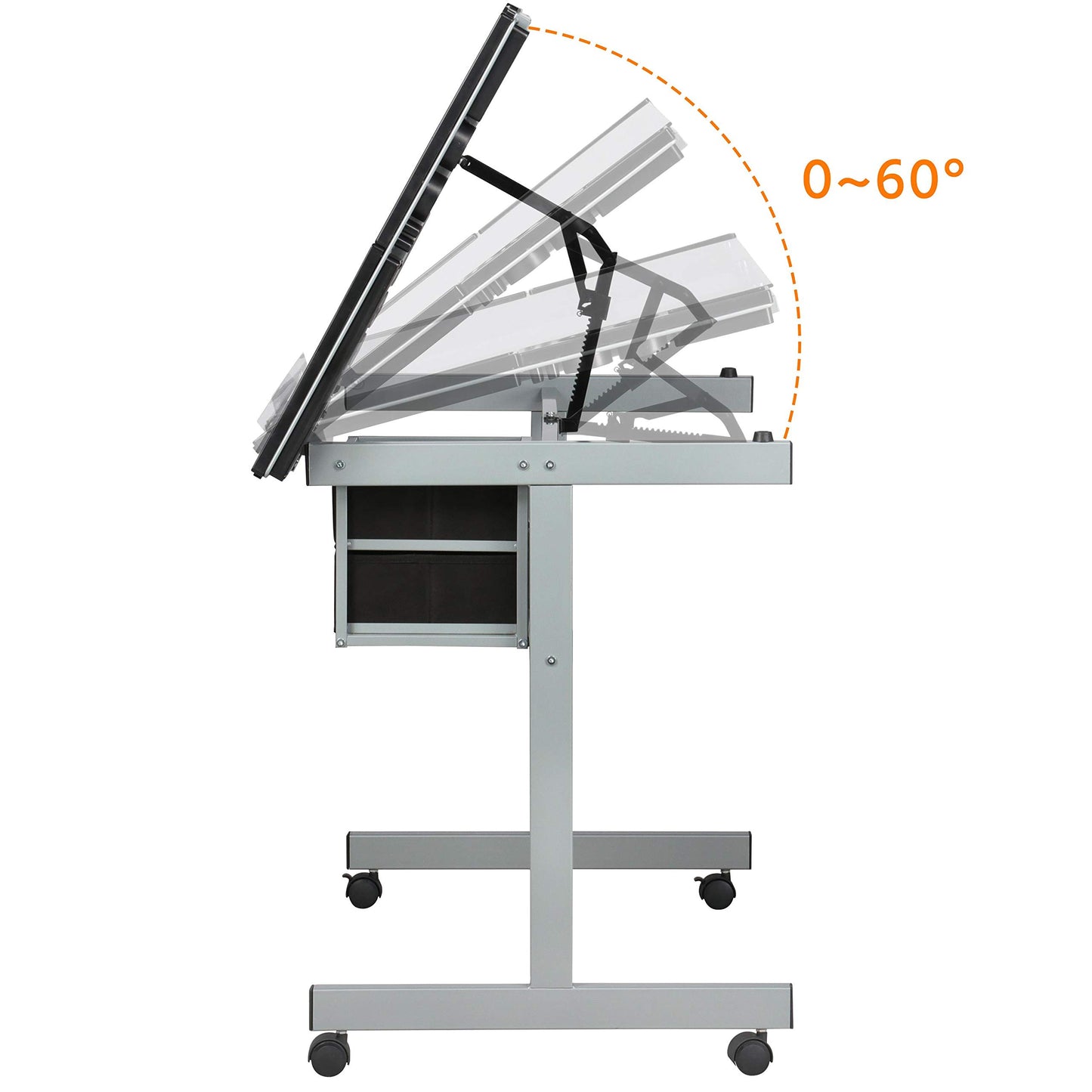Yaheetech Glass Drafting Table with Storage, Adjustable Art Drawing Desk