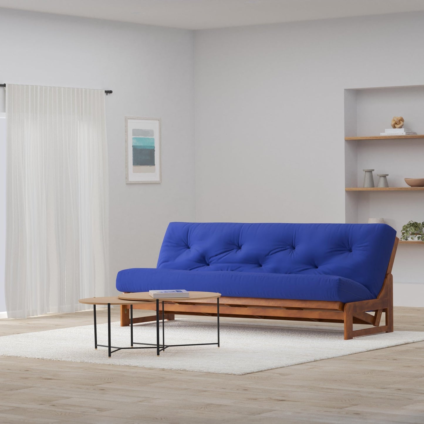Nirvana Futons Arden Futon Set - Queen Size, Frame, 8" Mattress, Twill Royal Blue Cover
