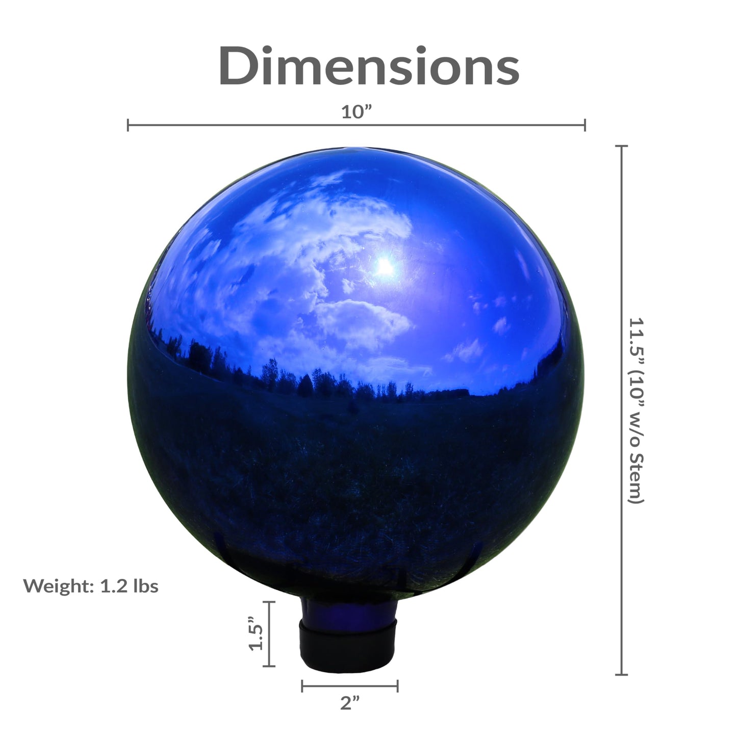 Sunnydaze 10-Inch Handblown Mirrored Glass Gazing Ball - Reflective Outdoor Garden Globe Sphere for Yard, Patio, Flower Bed, Walkway, and Landscape Decor - Blue Stainless Steel Finish
